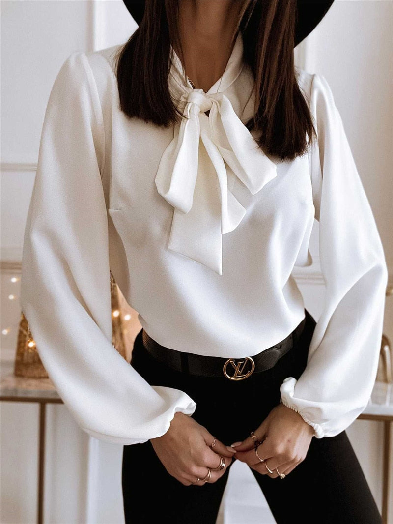 Silk Bow Tie Blouse With High Neck Long Sleeve Limited Edition Collection
