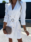 Wool Blend Double Breasted Blazer Dress Puff Sleeve Tailored Exclusive