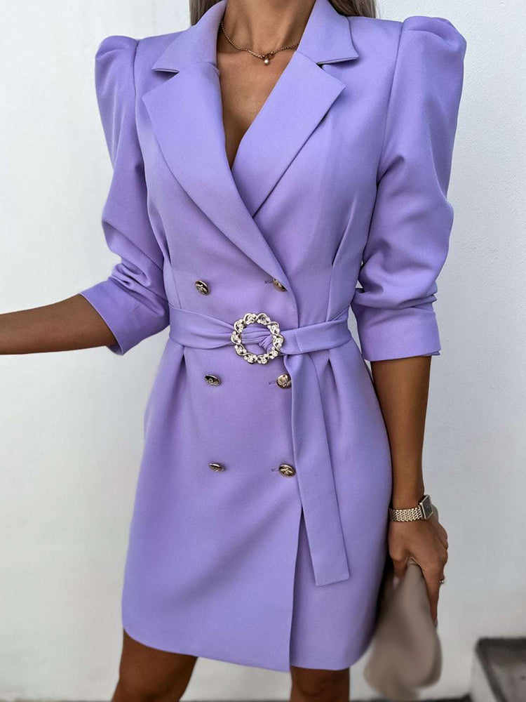 Wool Blend Double Breasted Blazer Dress Puff Sleeve Tailored Exclusive