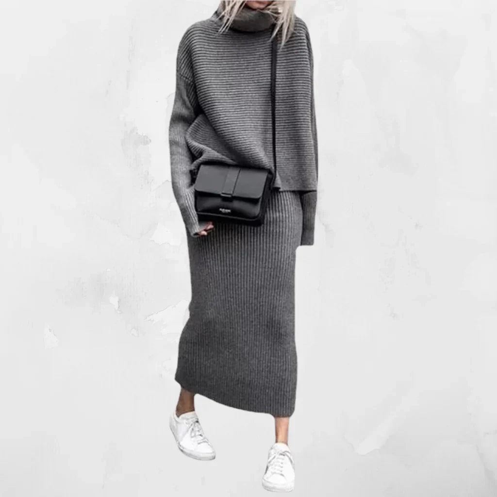 Knitted Coordinated Set Roll Neck Ribbed Knit Exclusive