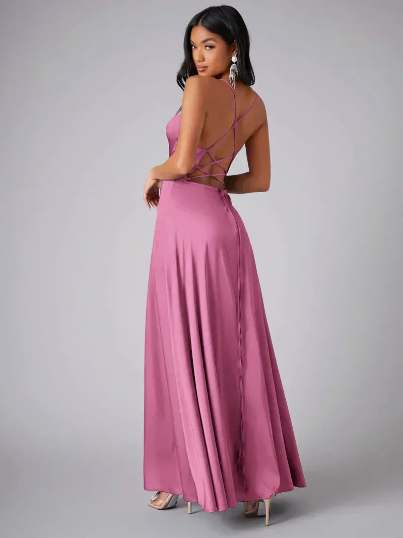 Silk Maxi Dress Open Back Criss Cross Exclusive Collection