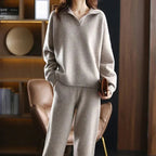Luxuriously Soft Knit Two Piece Set Polo Neck Jumper Wide Leg Trousers Exclusive