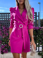 Wool Blend Double Breasted Blazer Dress Puff Sleeve Tailored Exclusive