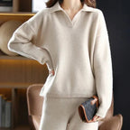 Luxuriously Soft Knit Two Piece Set Polo Neck Jumper Wide Leg Trousers Exclusive