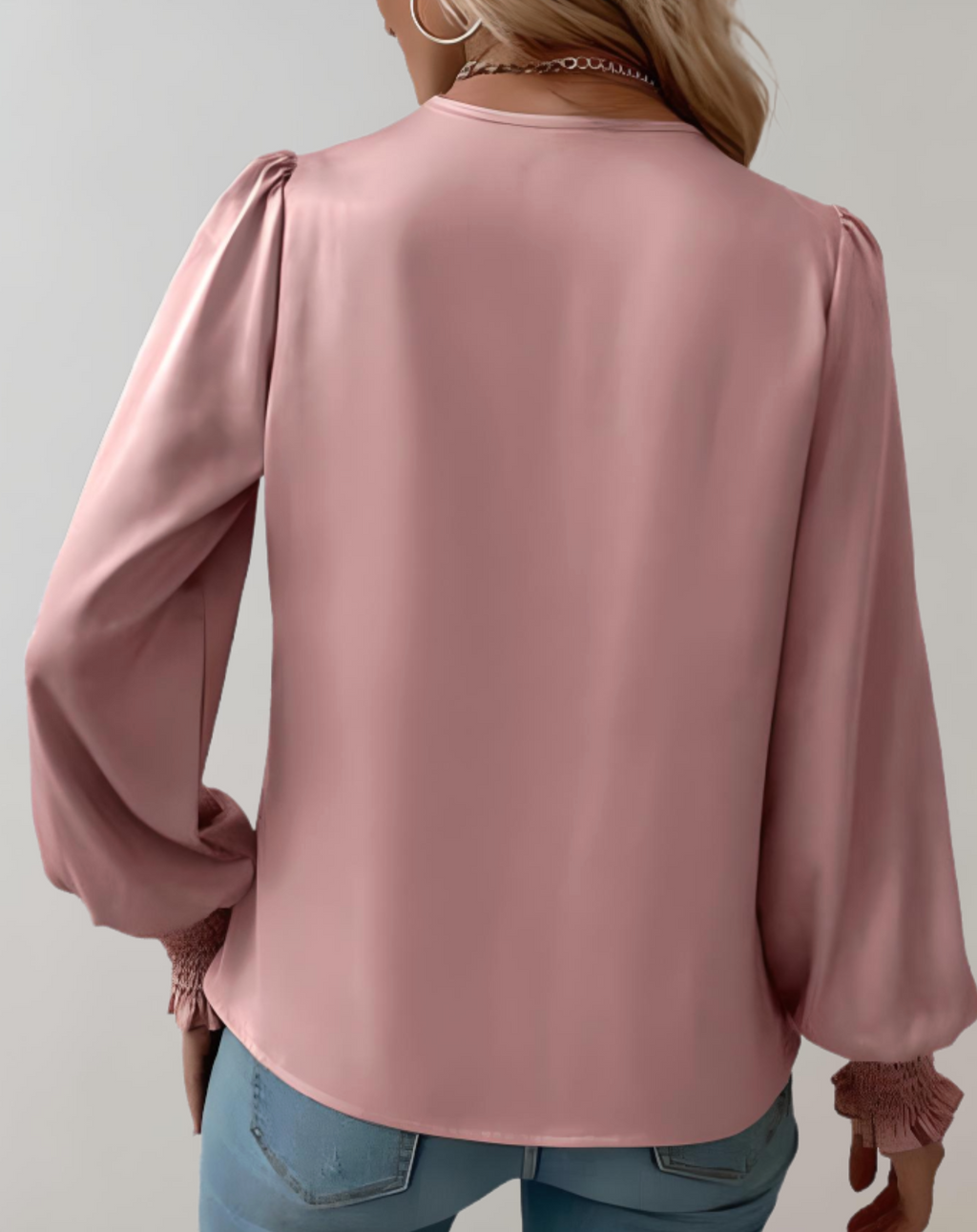 Satin Wrap Blouse With V Neck Ruched Cuffs Architectural Timeless Limited Edition