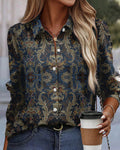 Green Vintage Blouse Baroque Print Collection Timeless Tailored Elegance Exclusive