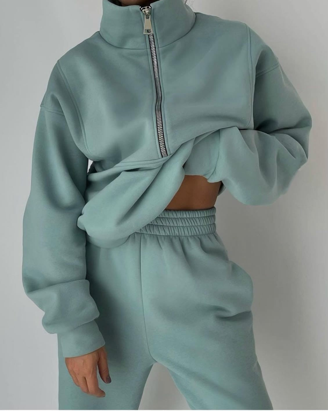 Premium Luxe Collection Limited Loungewear Set Quarter Zip Top And Elasticated Trousers
