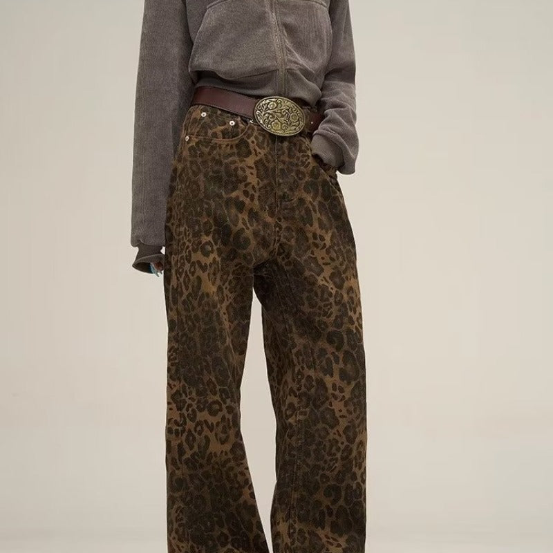 Leopard Print Denim Jeans With Belt Exclusive Collection Limited Edition