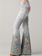 Bohemian Collection Flared Jeans Ombre Floral Indigo Elite