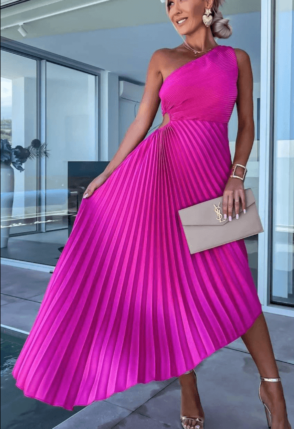 Luxe Pleats Collection One Shoulder Pleated Midi Dress Limited Edition
