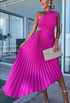 Luxe Pleats Collection One Shoulder Pleated Midi Dress Limited Edition