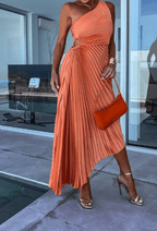 Luxe Pleats Collection One Shoulder Pleated Midi Dress Limited Edition