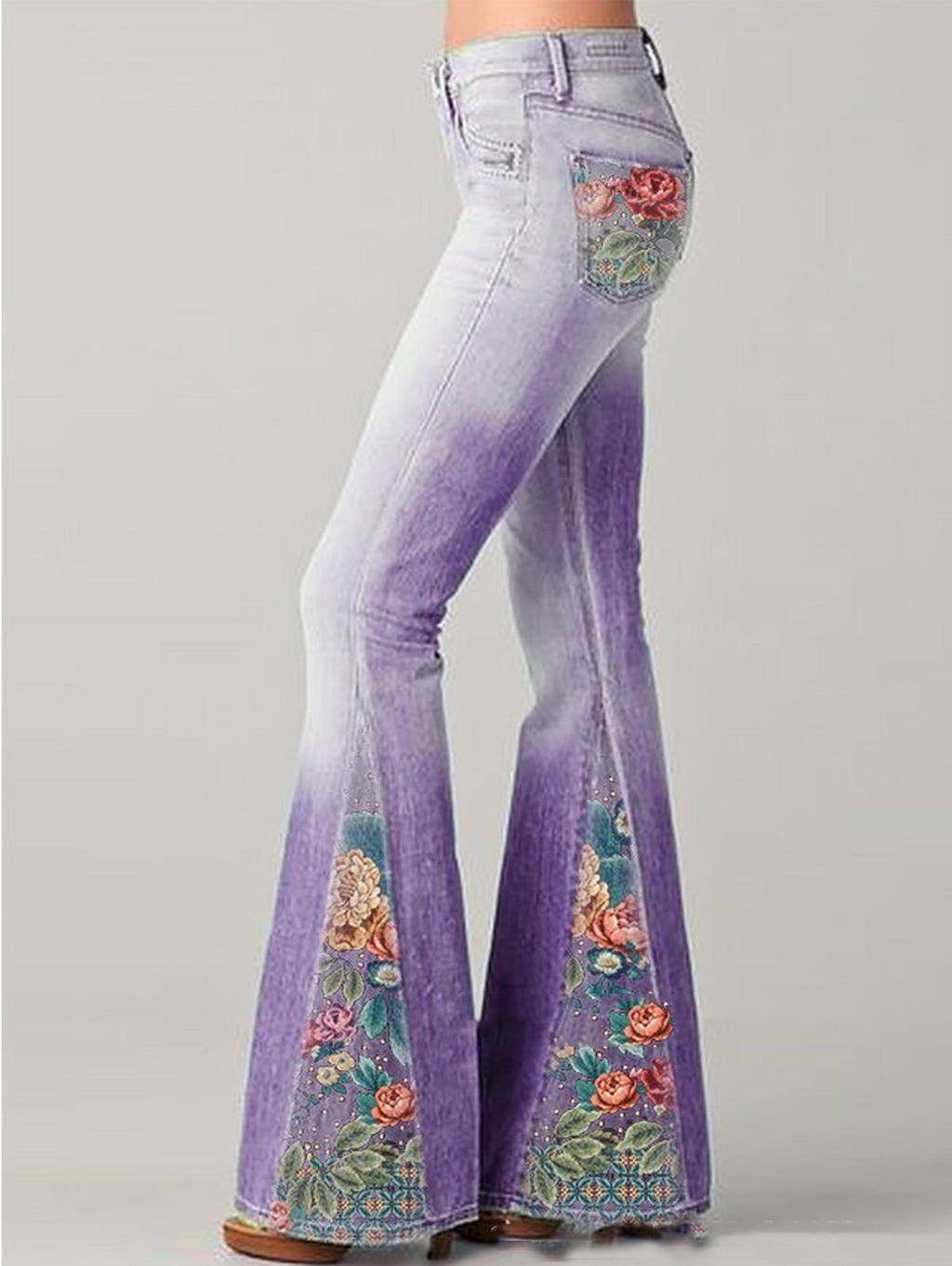 Bohemian Collection Flared Jeans Ombre Floral Indigo Elite