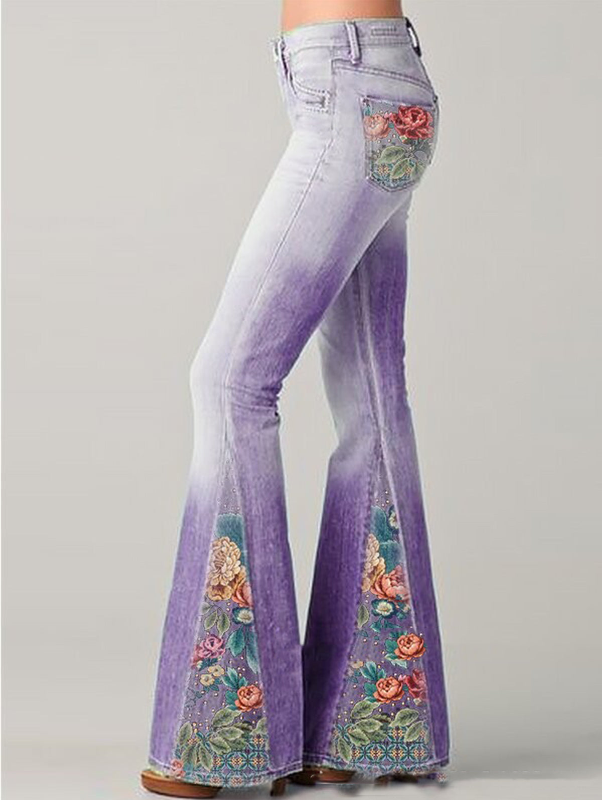 Bohemian Collection Flared Jeans Ombre Floral Indigo Elite