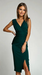 Timeless Luxe Crepe V Neck Sleeveless Midi Dress Limited Edition Exclusive Collection